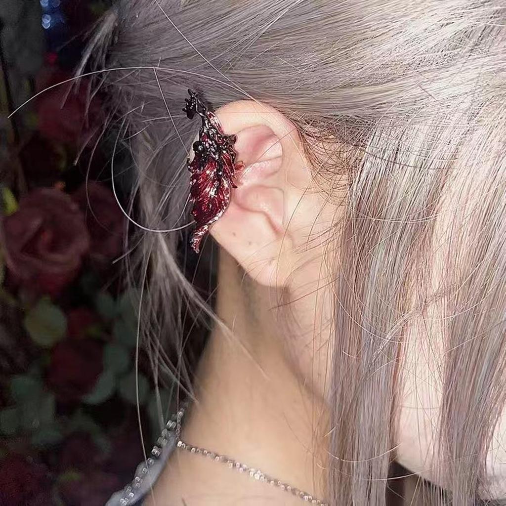 Винтажные серьги-каффы с перьями, клипсы для непроколотых ушей, готическая бижутерия, унисекс, аксессуар из сплава в темной эстетике