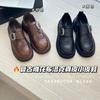 Leather British Style Carved Pollock Leather Shoes Jk Velcro Black Derby Retro Platform Loafer Small Leather Shoes Women