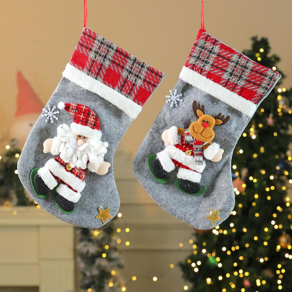 4pcs 3D Doll Christmas Stockings Set Cute Santa Claus, Snowman, Deer, Bear Design Gift Bag Candy Socks Christmas Decorations