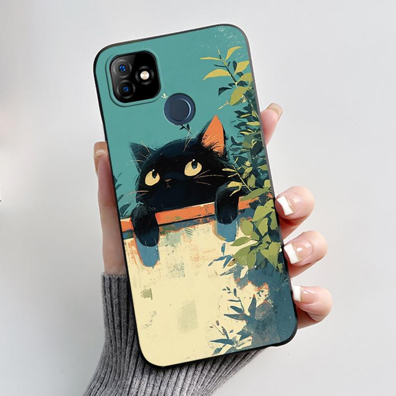 Casing For ITEL P36 Play L6005 Case ITEL Vision 1 Back Cover Aesthetic Cute Cat Fashion Cartoon Soft Black Silicone Phone Case