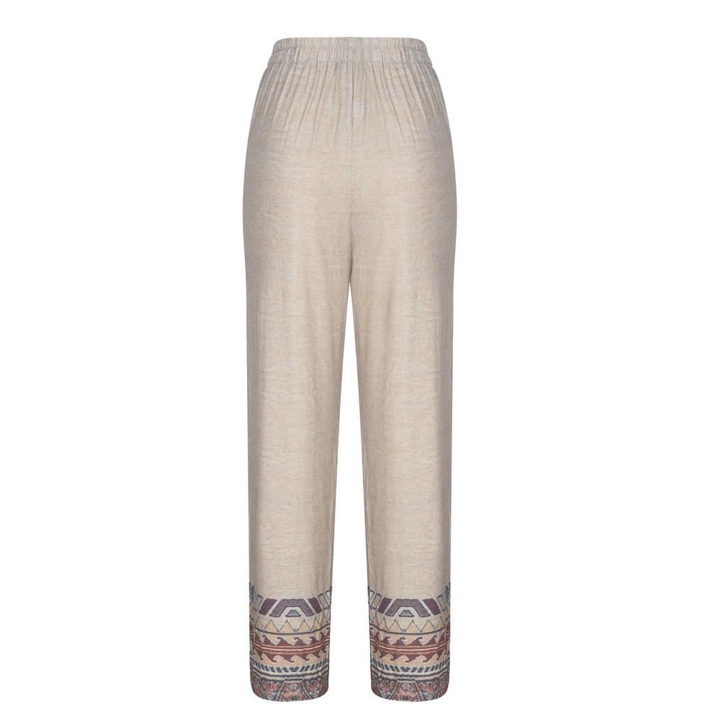 Женские свободные повседневные широкие брюки из хлопка и льна с принтом