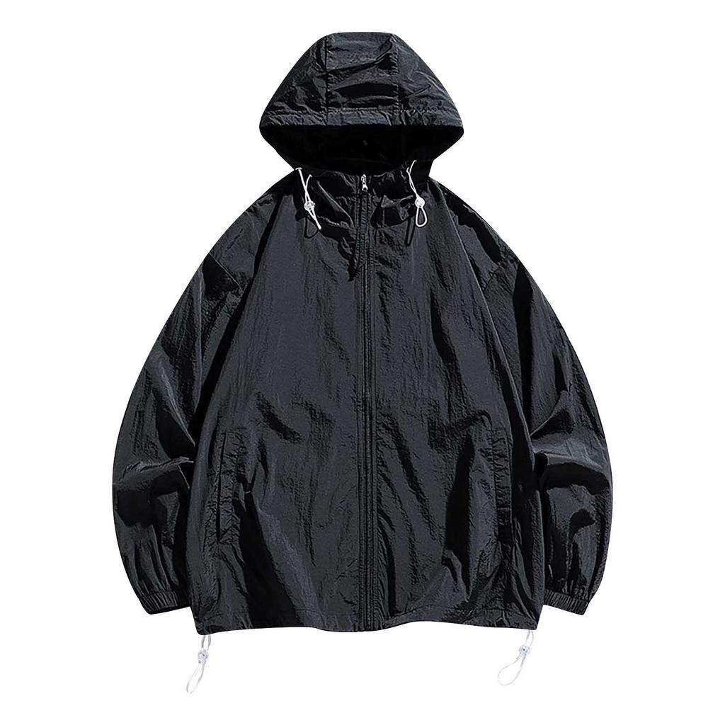 Летняя унисекс модная однотонная тонкая куртка на молнии с капюшоном и солнцезащитным козырьком
