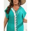 Holiday Beach Cover-Ups Plus Size Women's Cover Up Hand Hooked Clashing Colour Splicing Deep V Split Dress