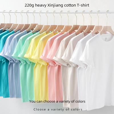 2025 Женская однотонная футболка с круглым вырезом и коротким рукавом - Простая, плотная модель Blank Top