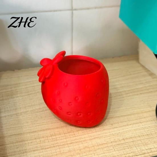 Hollow Cavity Organizer for Paper Clips Strawberry Shape Storage Container, 3D Printed Cute Fruit Shaped Desktop Device with Flower Details Stationery