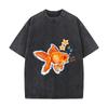 Orange Goldfish Blub Blub Stars Bubbles Illustration Washed Vintage Short Sleeve Loose Streetwear Tee