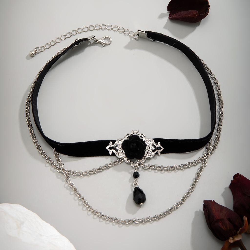 Ingemark Goth Elegant Black Acrylic Pendant Chokers Necklaces for Women Vintage Sliver Color Neck Accessories 2026 New Jewelry