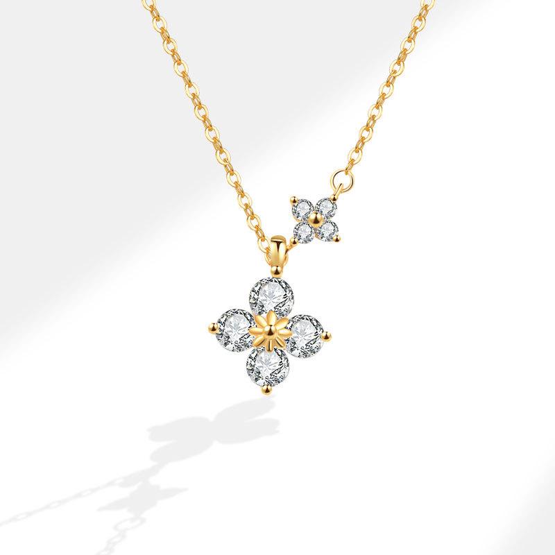 New Hot-Selling Fashion 14k Gold-Plated Sterling Silver Boutique Lucky Four-Leaf Clover Pendant Necklaces