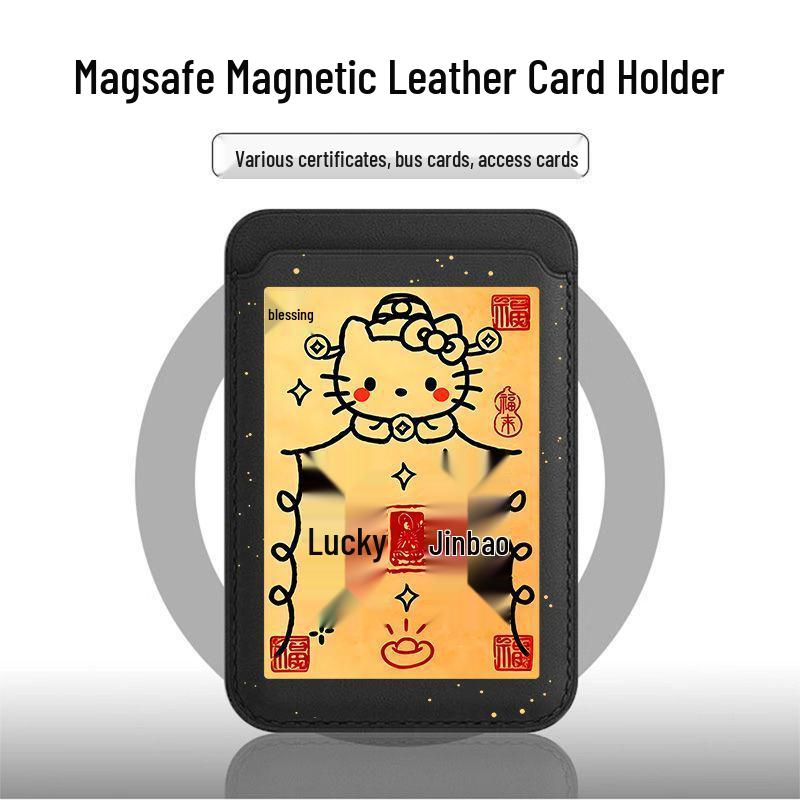 Привлекающий деньги держатель для карт Hello Kitty с поддержкой MagSafe, кожаный чехол для телефона (яблоко).