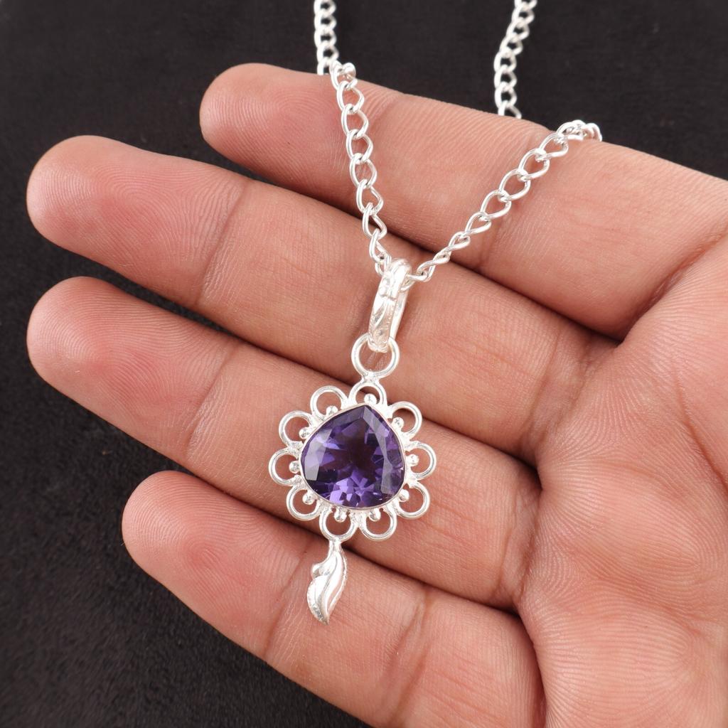 Iolite Gemstone Mother Gift Birthday Engagement Wedding Pendant Sterling Silver PP-4-9