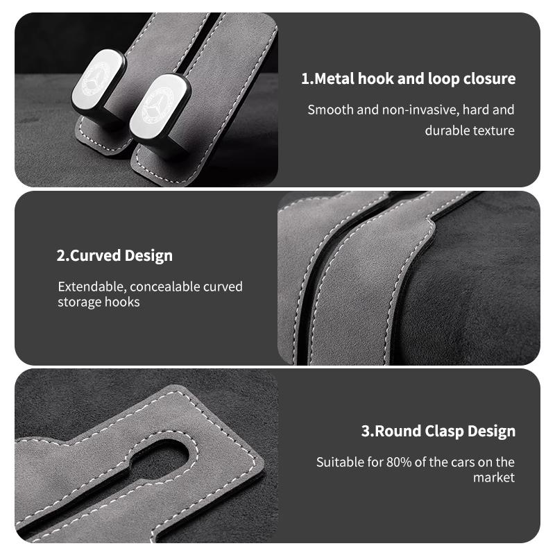 BFE3 Car Headrest Hook Suede Rear Seat Hanging Dual Hook Storage Rack Accessories For Benz Exclusive AMG SPRINTER V CLASS VIANO W124