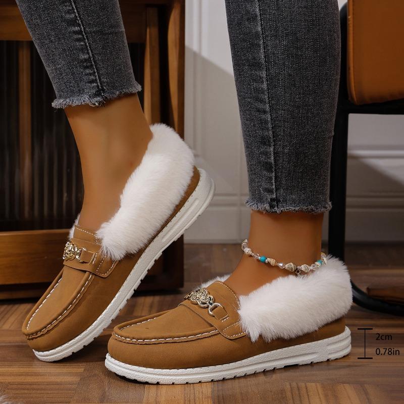 Women's Autumn & Winter Korean-Style Fuzzy Driving Moccasins - Fleece-Lined, Thick-Soled, Slip-On, Soft-Soled, Flat-Heeled