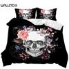Skull Duvet Cover Set Queen 3D Skeleton Floral Skull Pattern Printed Bedding Qulit Cover Gothic Microfiber Bedding Queen Size