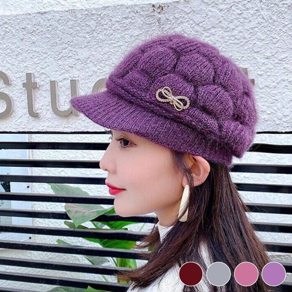 Женская повседневная шапка-бини с ромбовидным узором и красивой лентой