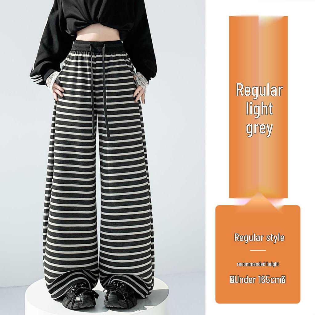Women’s Spring Striped High-Waisted Wide-Leg Drawstring Pants - Casual Color Block, Loose, Slimming, Two-Wear Style.