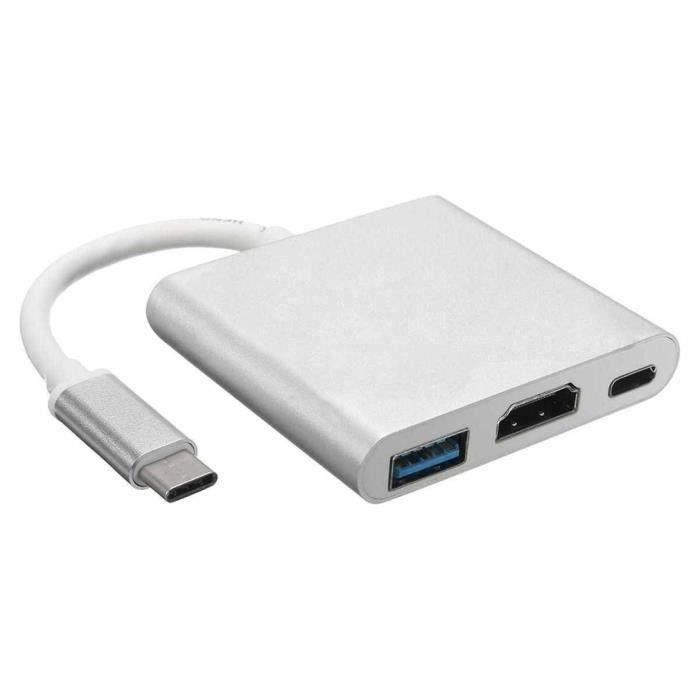 Adaptateur hub Kin USB-C vers HDMI 4K, USB 3.0 et charge PD 3 en 1, aluminium