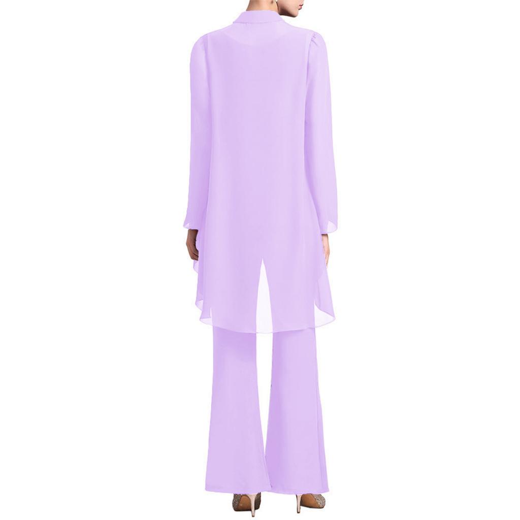 Женский элегантный шифоновый костюм для вечеринки, комплект из 3 предметов, майка с длинными рукавами и открытым передом, кардиган и длинные брюки