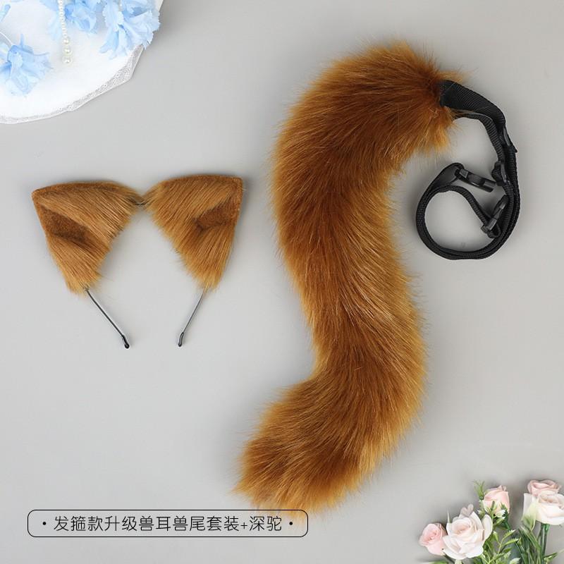 Plush Cat Ears Headband With Matching Tail Fingerless Paw Gloves Cosplay Set Anime Convention