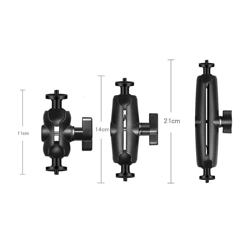 Aluminum Double Socket Arm for 1 Inch Ball Head Holder Mount Clamp for Bicycle Motorcycle Camera Extension For GoPro Insta360