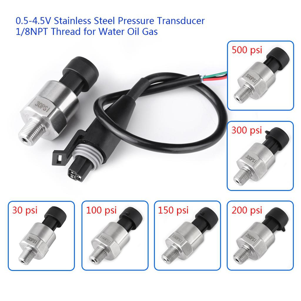 Pressure Gauge Transducer 1/8NPT Thread Stainless Steel Pressure Transducer Sender Sensor for Oil Fuel Air Water