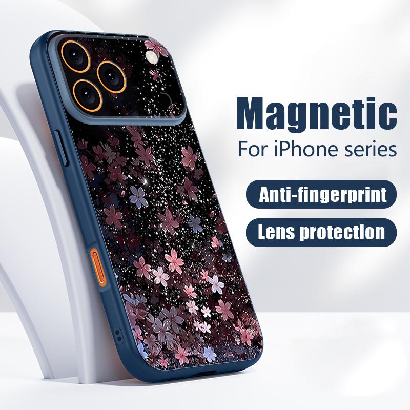 Магнитный Чехол Для Magsafe Для iPhone 17 Pro Max Узор Звездное Небо Цветение Сакуры Покрытие Ощущение Кожи Для iPhone 16 15 14 13 Pro Max