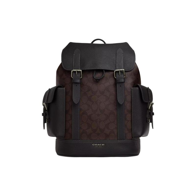 COACH Hudson 30 classic presbyopia logo coated canvas and leather backpack large size men's mahogany with black