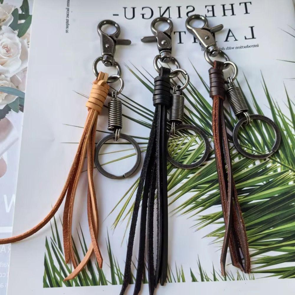 Handmade Cowhide Tassel Key Chain Cowhide Car Keychian Genuine Leather Keychain Keys Organizer