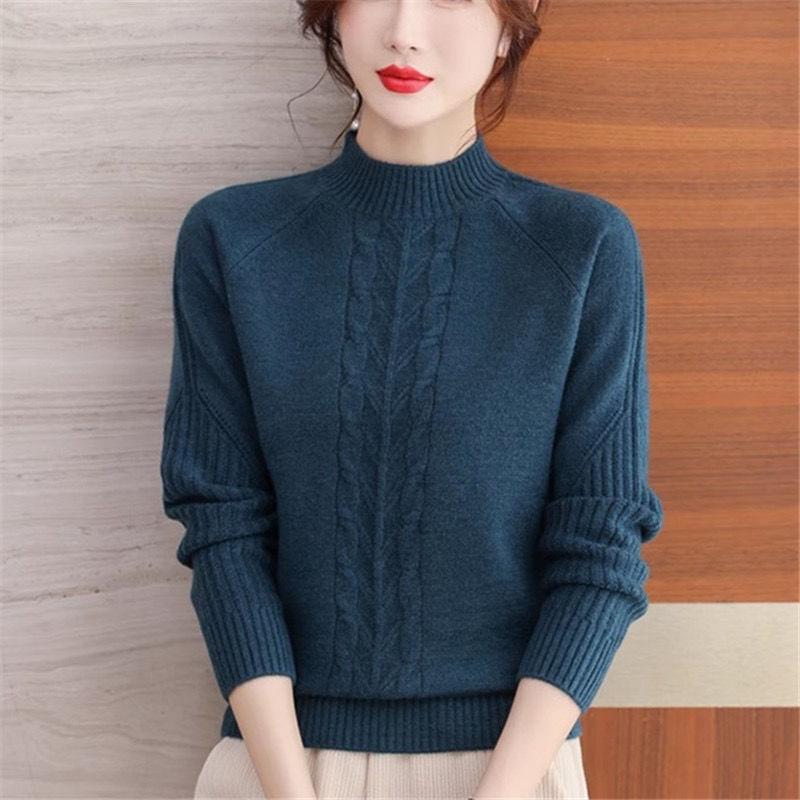 Вязаный свитер женский осенне-зимний полувысокий ворот вязаный внутренний свитер свободный теплый пуловер базовый свитер