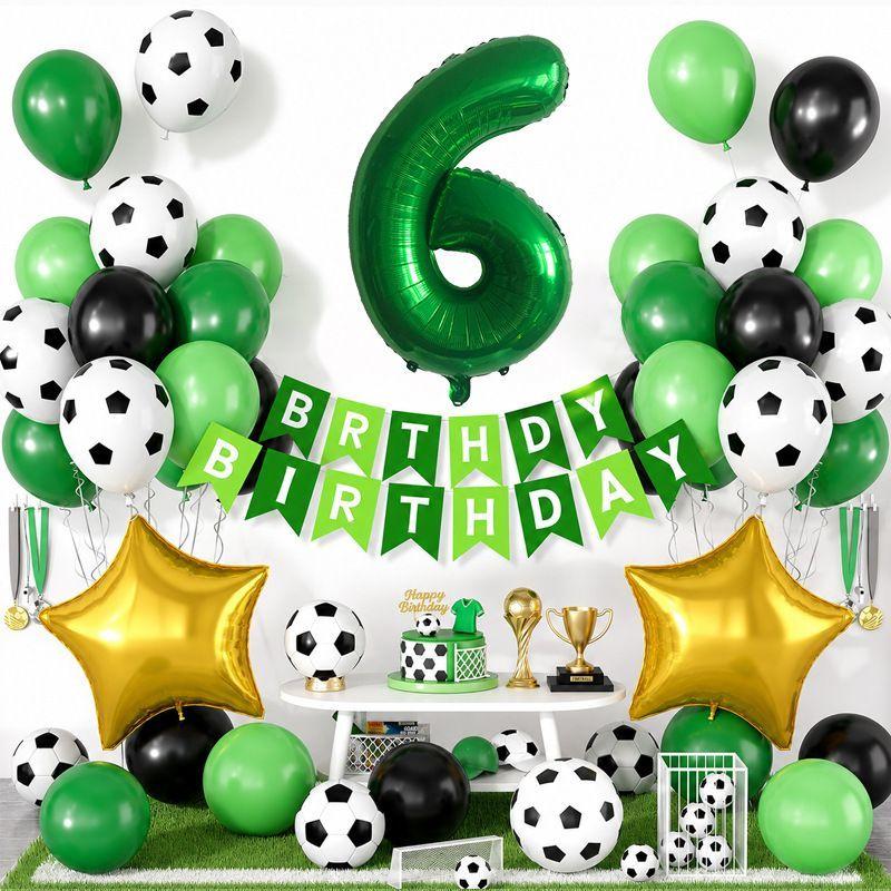 Soccer-Themed Birthday Number Aluminum Foil Balloon Set for Children's Birthday Party Decorations