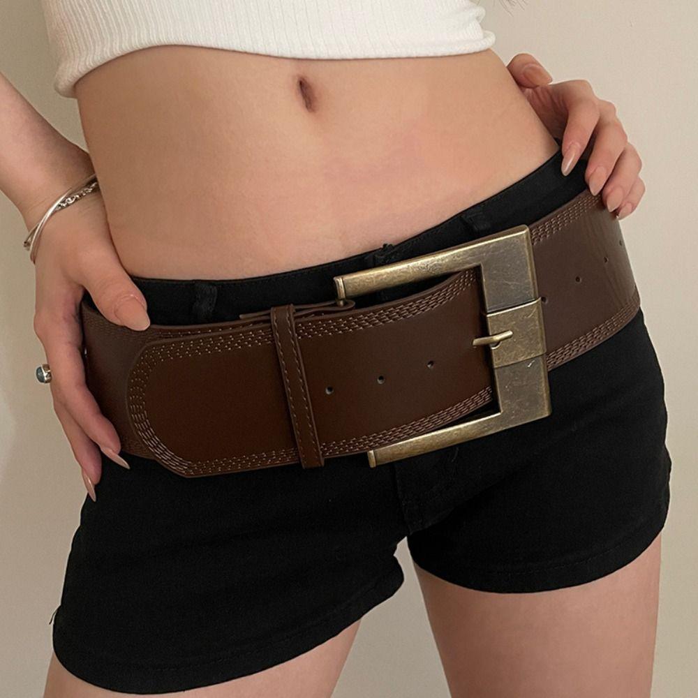 Универсальный кожаный широкий ремень Роскошный дизайн Гранж кушаки Пояс Ретро пряжка-гвоздик Пояс Подарки