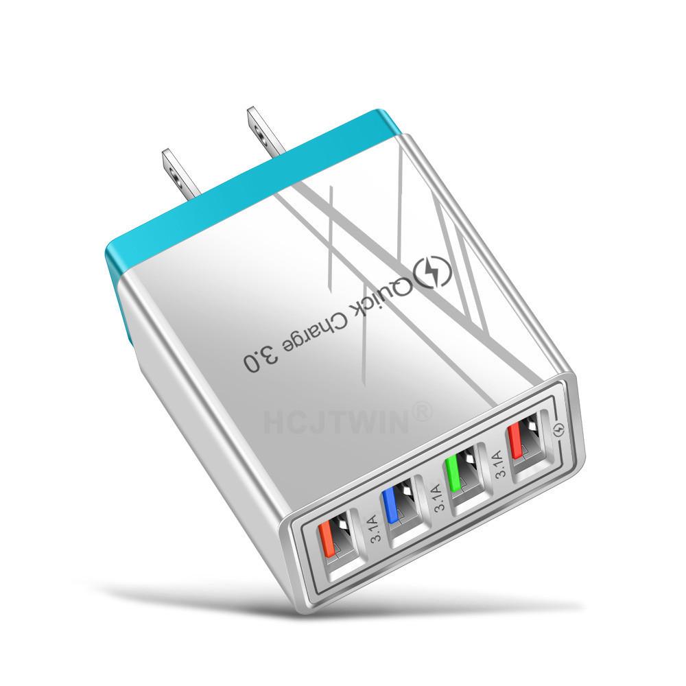 4-портовое USB автомобильное зарядное устройство 3A со светодиодной подсветкой для спецификаций ЕС/США, совместимое с планшетами и телефонами
