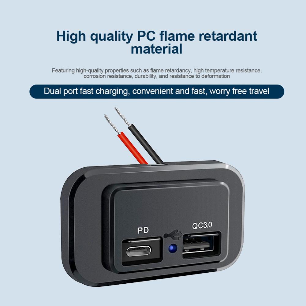 PD QC3.0 Car Charger Socket Quick Charge 12V/24V Dual USB Power Adapter Outlet LED Light For Truck Camper Caravan Accessories Motorcycle