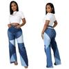 Plus Size Color-Block Wide-Leg Jeans for Women 2025 New Plus Size Women's Stitching Two-color Denim Trousers Women's Jeans