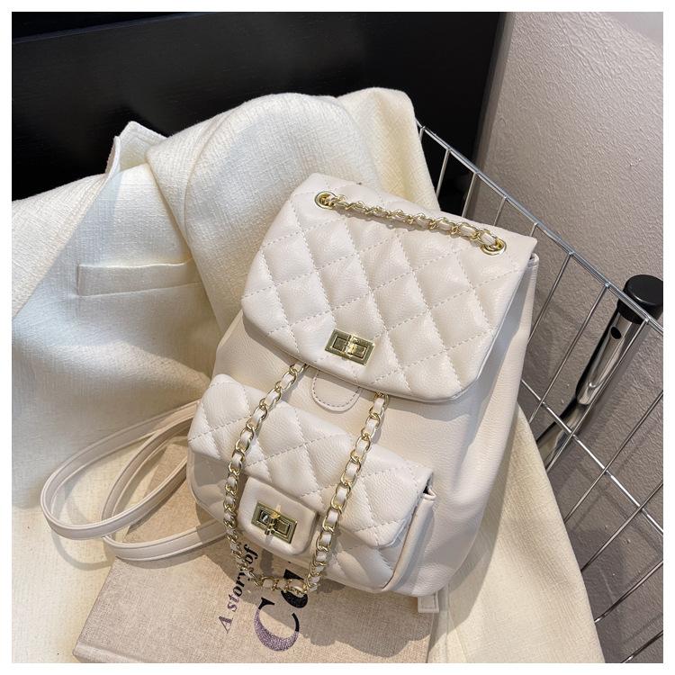 Школьный рюкзак женский весенний студенческий рюкзак большой вместимости 2025 новый модный ромбовидный с цепочкой легкий дорожный рюкзак