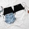Джинсовые шорты женские черно-белые светло-голубые с высокой талией, с эластичной резинкой на резинке