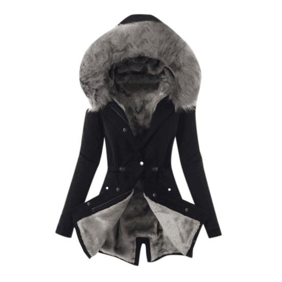 Зимнее пуховое пальто с меховым капюшоном и карманами, застежка-молния, парка