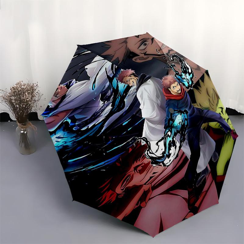 1pc Jujutsu Kaisen Characters Automatic Folding Umbrella Portable 3-Fold Design with Iron Frame, Perfect for Outdoor Use, Festive Gifts, Travel, Daily