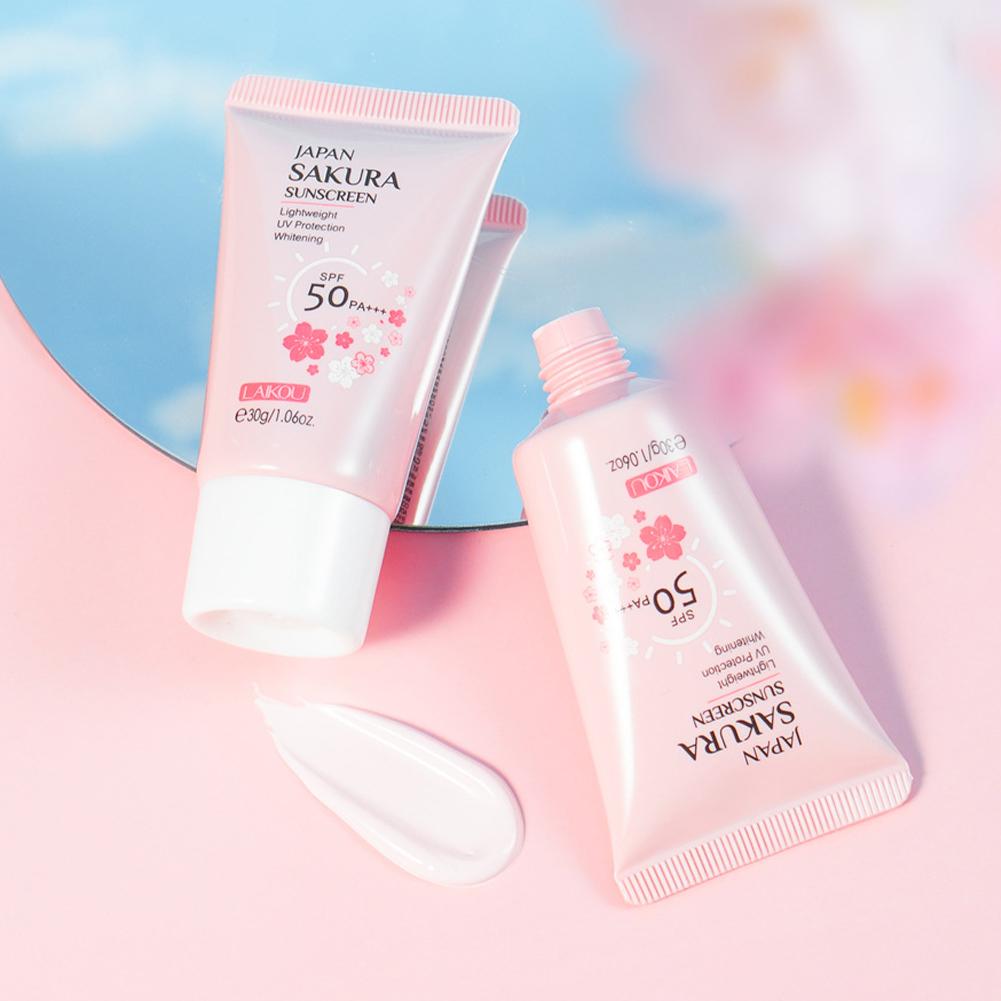 Солнцезащитный крем SPF50 Сакура для лица и тела 1,06 унции Натуральное увлажнение Водостойкая Защита кожи от солнца Защищает Успокаивает