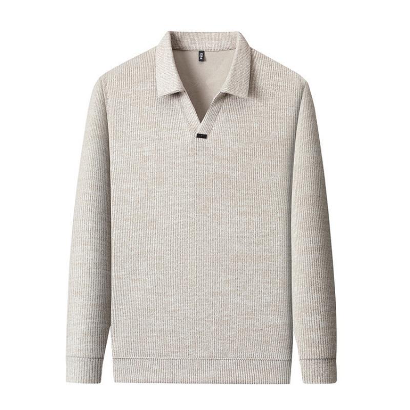 Men S Long Sleeve Solid Color Polo Shirt Loose Fit Casual Top