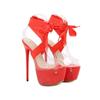 Модные новые сексуальные красные босоножки на платформе со шнуровкой и бедрами, женские прозрачные туфли высотой 16,5 см, туфли на шпильках с открытым носком для ночного клуба, стриптизерши, каблуки 42