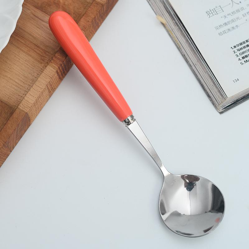 Zakka Ceramic Handle Stainless Steel Spoon - Creative Cartoon Tableware, Long Handle for Soup, Tea, and Main Courses.