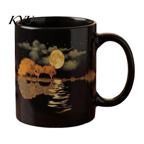 Home Kitchen Essentials Moonlight Melody Ceramic Mug, 11oz 15oz Moonlit River Coffee Mug Elegant Hot Drink Cup for Office Use Gift Lovers