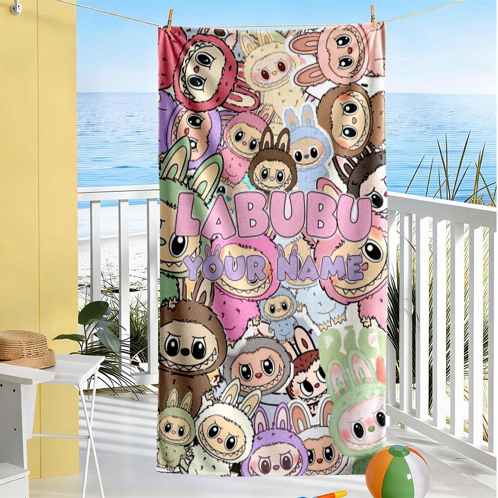 Labubu Customizable Name Beach Towel Super Soft & Absorbent Suitable for Sports Travel Swimming Yoga Bathroom Beach And Pool