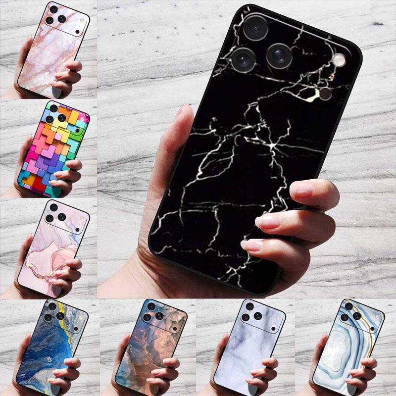 Marble Case For iPhone 16 Pro Max Black Edge Cover For iPhone17 Air 16e iPhone16 plus Luxury Silicone Phone Cases Soft TPU Bag