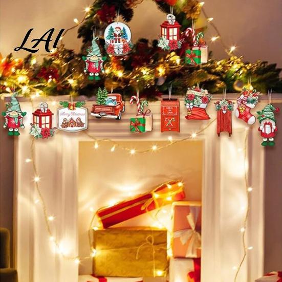 Retro Wood Ornament Set Christmas Wooden Hanging Decorations Rustic Gnome Xmas Stocking Tree Ornaments Pendants Farmhouse Festive for Mantel Holiday