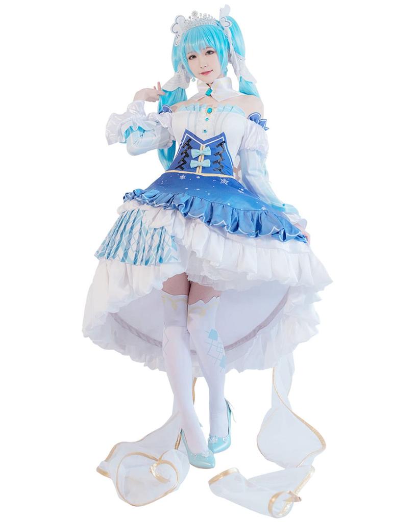 [Milky Time] Snow Miku Hatsune Miku Cosplay Costume with Wig, Halloween Costume for 2019