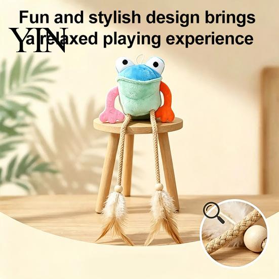 Durable Woven Rope Cat Toy Plush Frog Toy, Interactive Kitten with Bell And Feathers, Pet Supplies for Playtime Long Leg Frog, Chew Indoor Cats