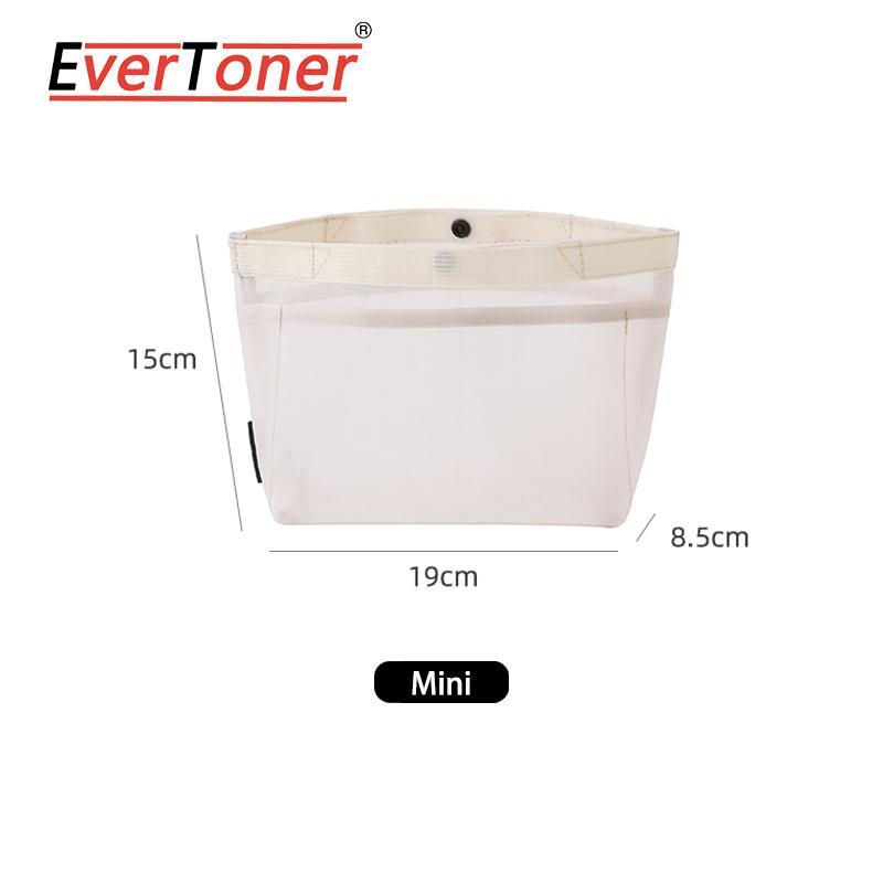 EverToner Gray Makeup Bag inner liner for Gy-rd mini ultralights Mesh Transparent Solid Color Zipper Nylon Organizer insert Bag