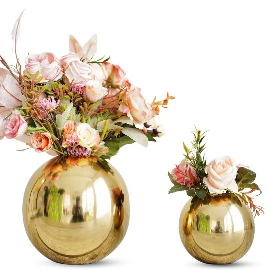 Metal Ball Round Flower Vase for Home Decor|Table Decorative Item for Bedroom Living Room Office Wedding |