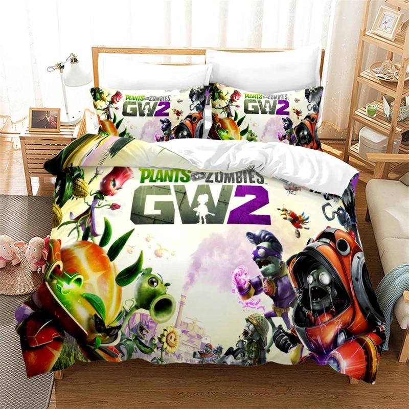 Popular Games Pattern Bedding Set 3d Plant Zombie Cartoon Duvet Cover Set with Pillowcase Single Double Queen King Bedclothes